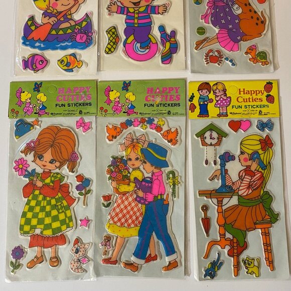 Vintage Happy Stickers & 1976 Imperial Happy Cuties Puffy Fun Stickers Set Of 12 - Picture 9 of 11